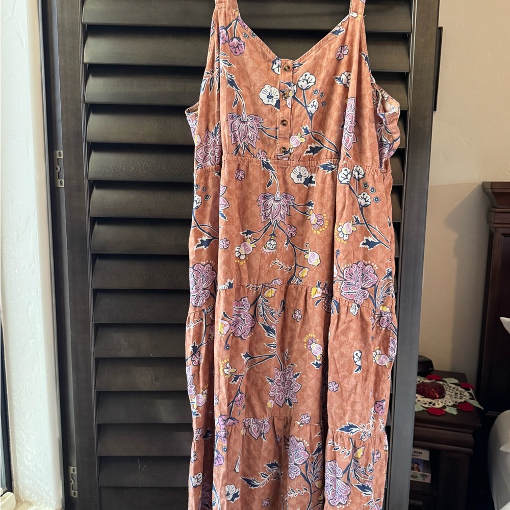 Floral Sleeveless Dress - Tan and Blue